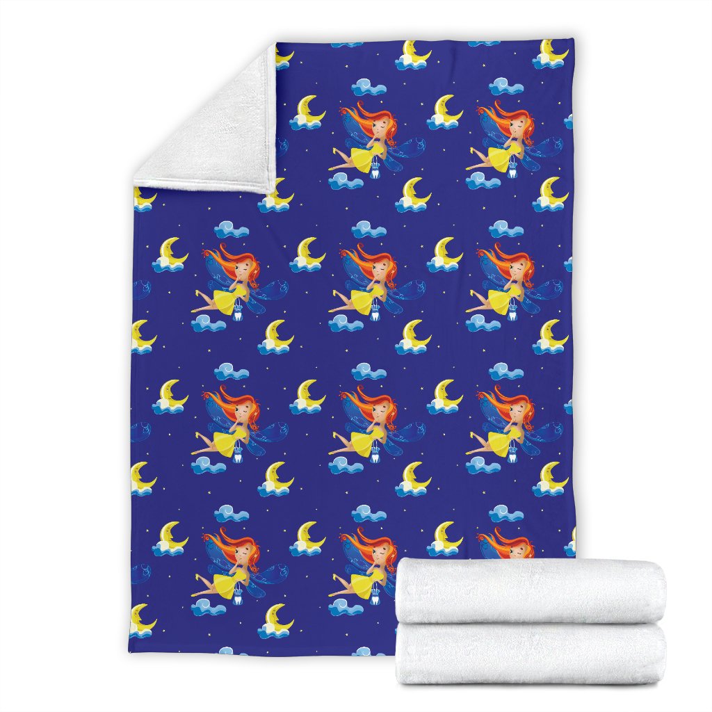 Fairy With Moon Print Pattern Fleece Blanket
