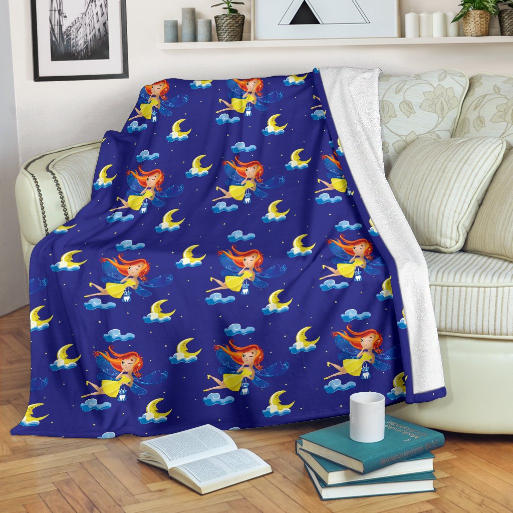 Fairy With Moon Print Pattern Fleece Blanket