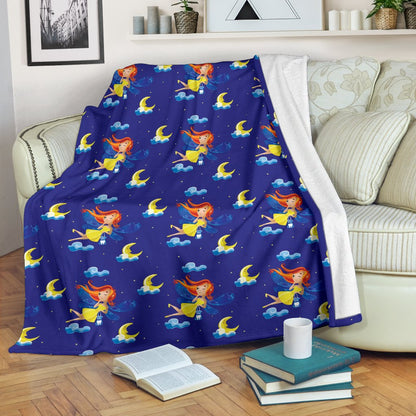 Fairy With Moon Print Pattern Fleece Blanket