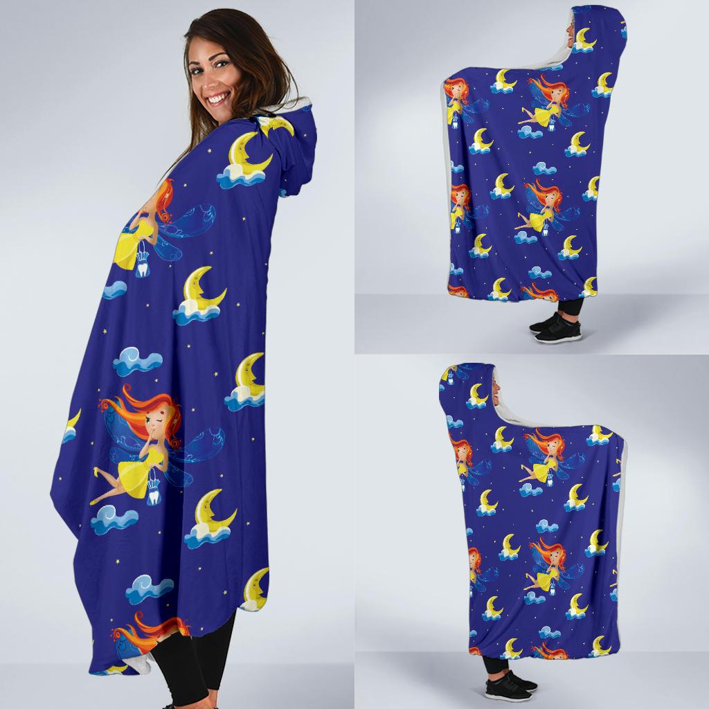 Fairy with Moon Print Pattern Hooded Blanket-JTAMIGO.COM