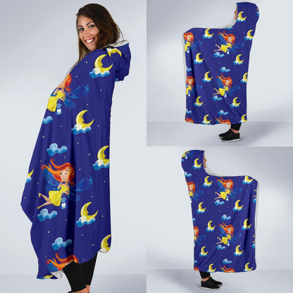 Fairy with Moon Print Pattern Hooded Blanket-JTAMIGO.COM