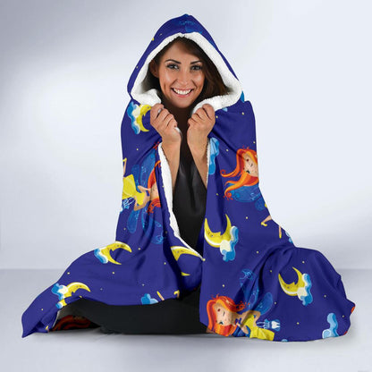 Fairy with Moon Print Pattern Hooded Blanket-JTAMIGO.COM