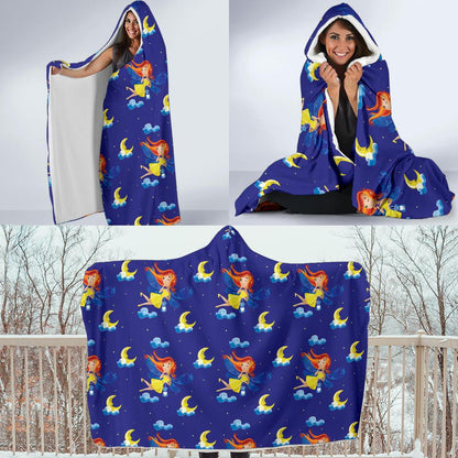 Fairy with Moon Print Pattern Hooded Blanket-JTAMIGO.COM