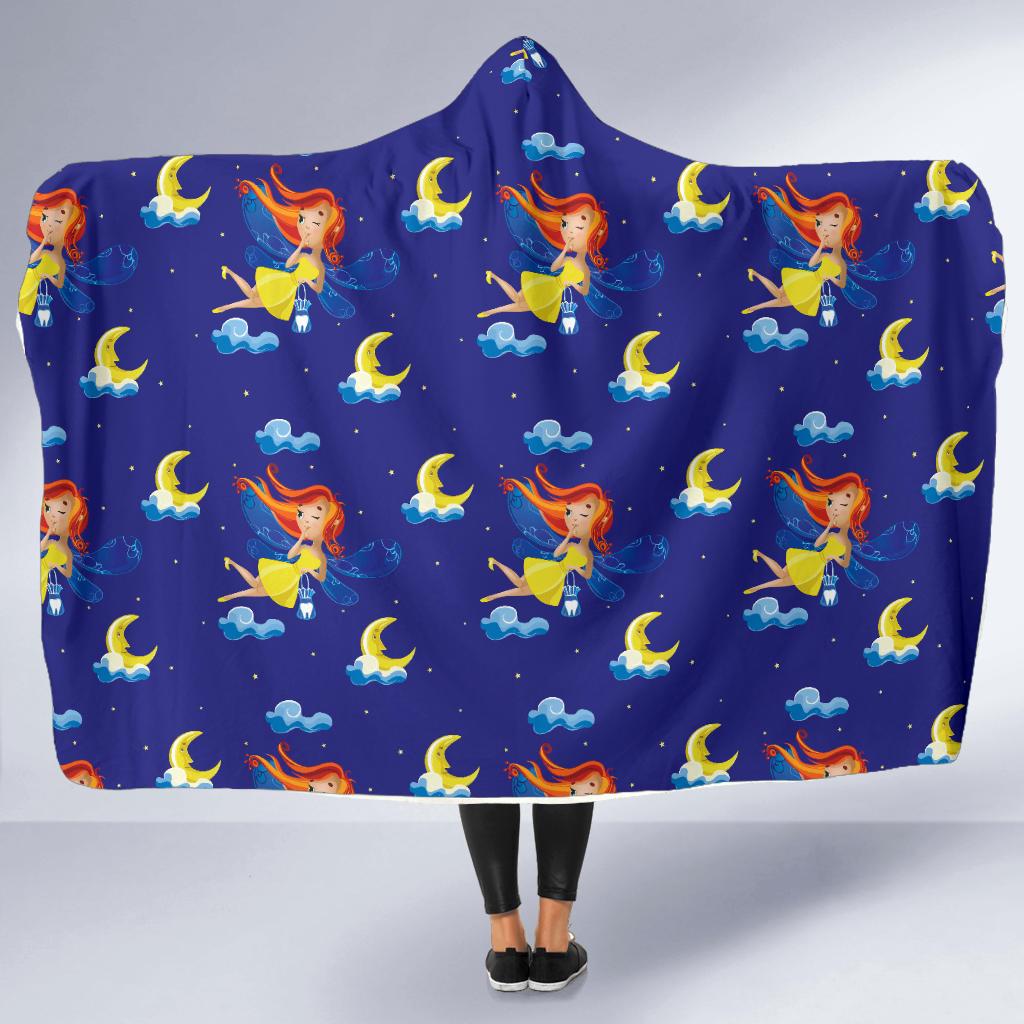 Fairy with Moon Print Pattern Hooded Blanket-JTAMIGO.COM
