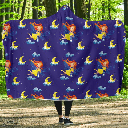 Fairy with Moon Print Pattern Hooded Blanket-JTAMIGO.COM