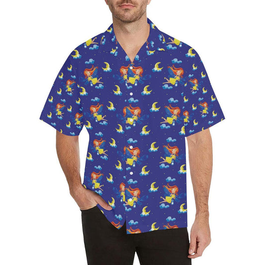 Fairy with Moon Print Pattern Men Aloha Hawaiian Shirt