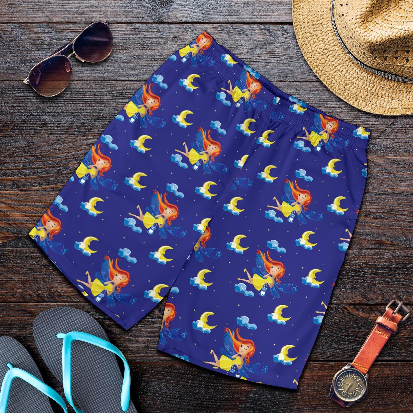 Fairy with Moon Print Pattern Mens Shorts-JTAMIGO.COM