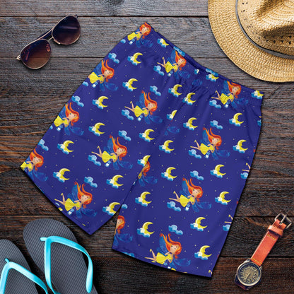 Fairy with Moon Print Pattern Mens Shorts-JTAMIGO.COM