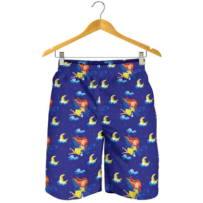 Fairy with Moon Print Pattern Mens Shorts-JTAMIGO.COM