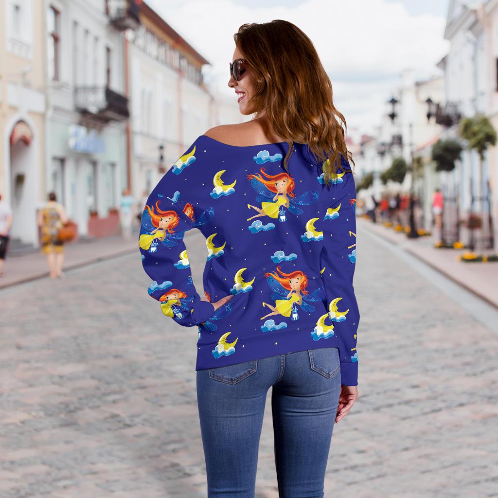 Fairy With Moon Print Pattern Off Shoulder Sweatshirt