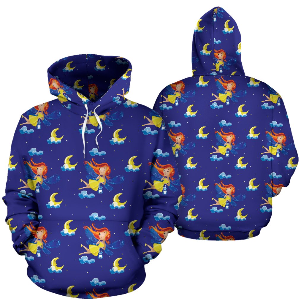 Fairy with Moon Print Pattern Pullover Hoodie