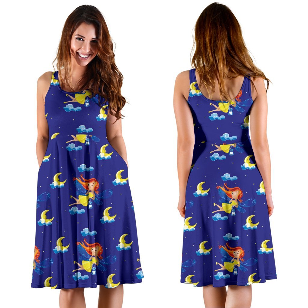 Fairy With Moon Print Pattern Sleeveless Dress