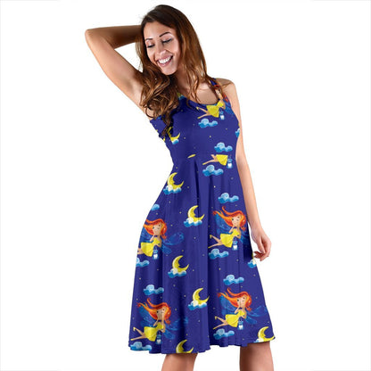 Fairy With Moon Print Pattern Sleeveless Dress