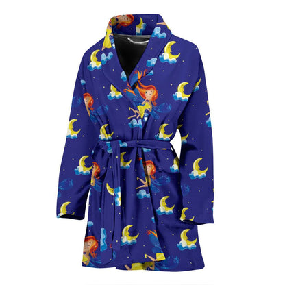 Fairy with Moon Print Pattern Women Bath Robe-JTAMIGO.COM