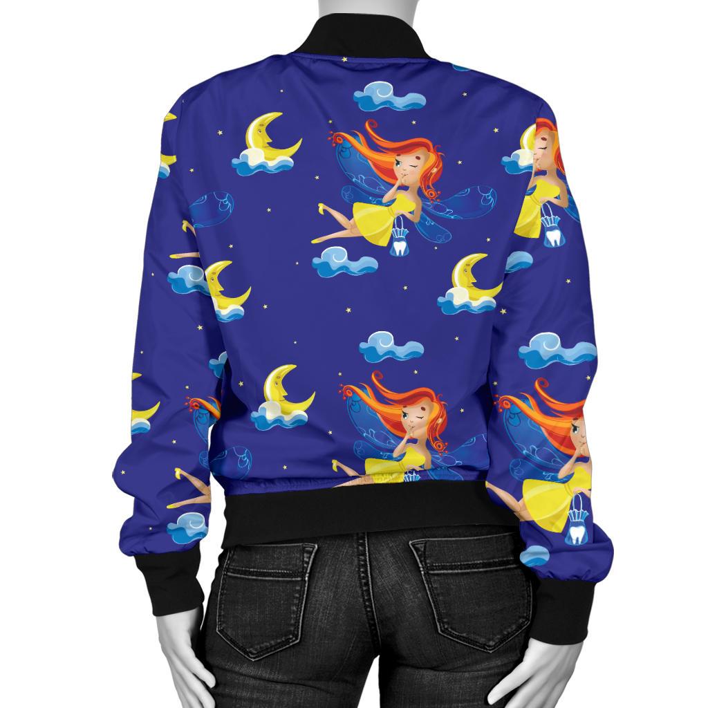Fairy With Moon Print Pattern Women Casual Bomber Jacket