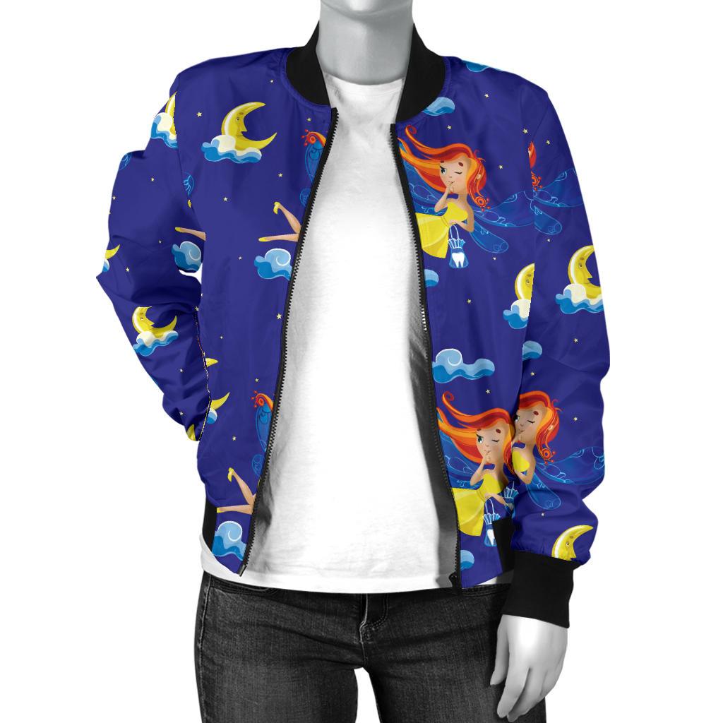 Fairy With Moon Print Pattern Women Casual Bomber Jacket