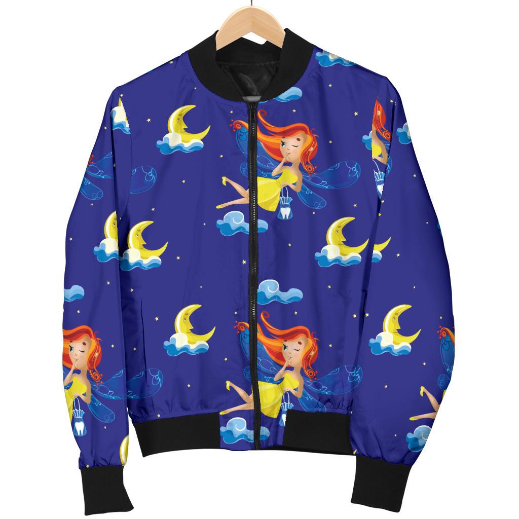 Fairy With Moon Print Pattern Women Casual Bomber Jacket