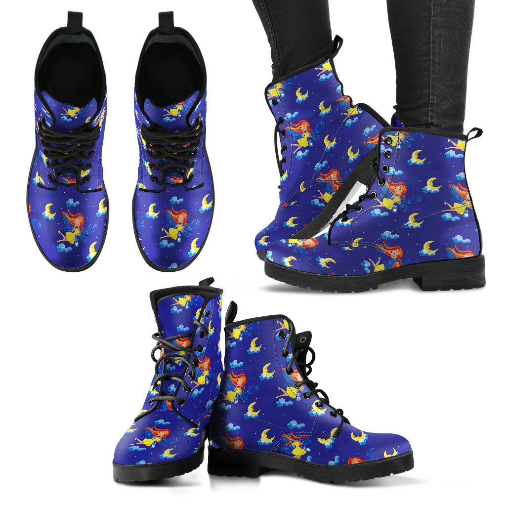 Fairy with Moon Print Pattern Women Leather Boots-JTAMIGO.COM