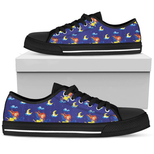 Fairy with Moon Print Pattern Women Low Top Shoes
