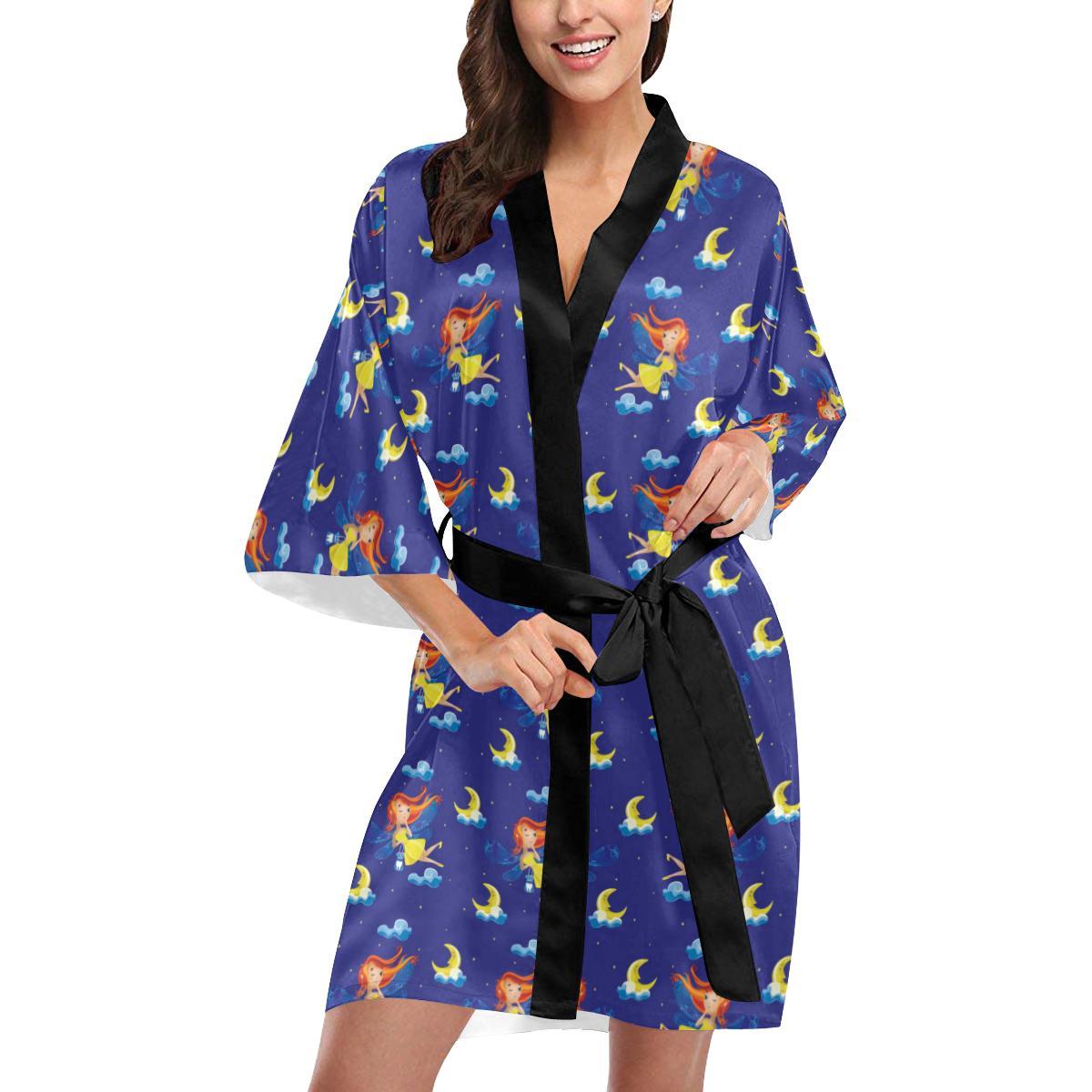 Fairy with Moon Print Pattern Women Short Kimono Robe