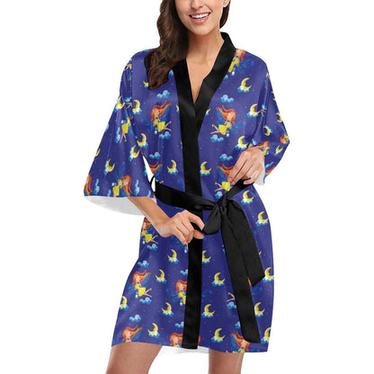 Fairy with Moon Print Pattern Women Short Kimono Robe