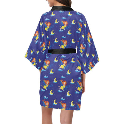 Fairy with Moon Print Pattern Women Short Kimono Robe