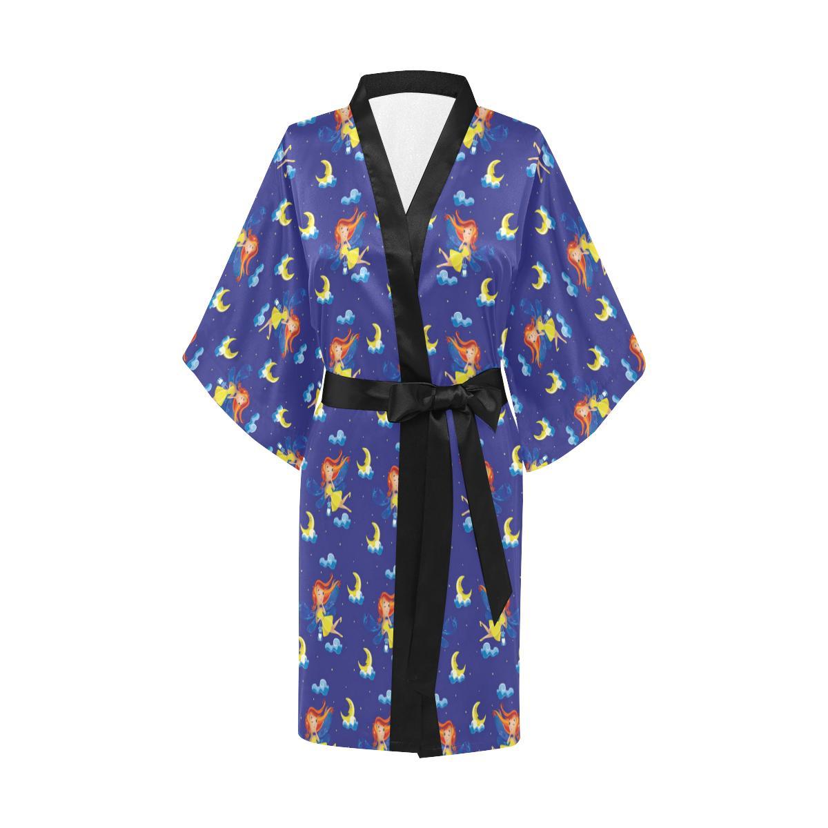 Fairy with Moon Print Pattern Women Short Kimono Robe