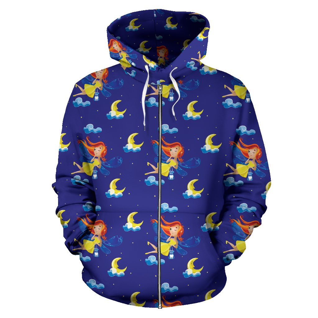 Fairy with Moon Print Pattern Zip Up Hoodie