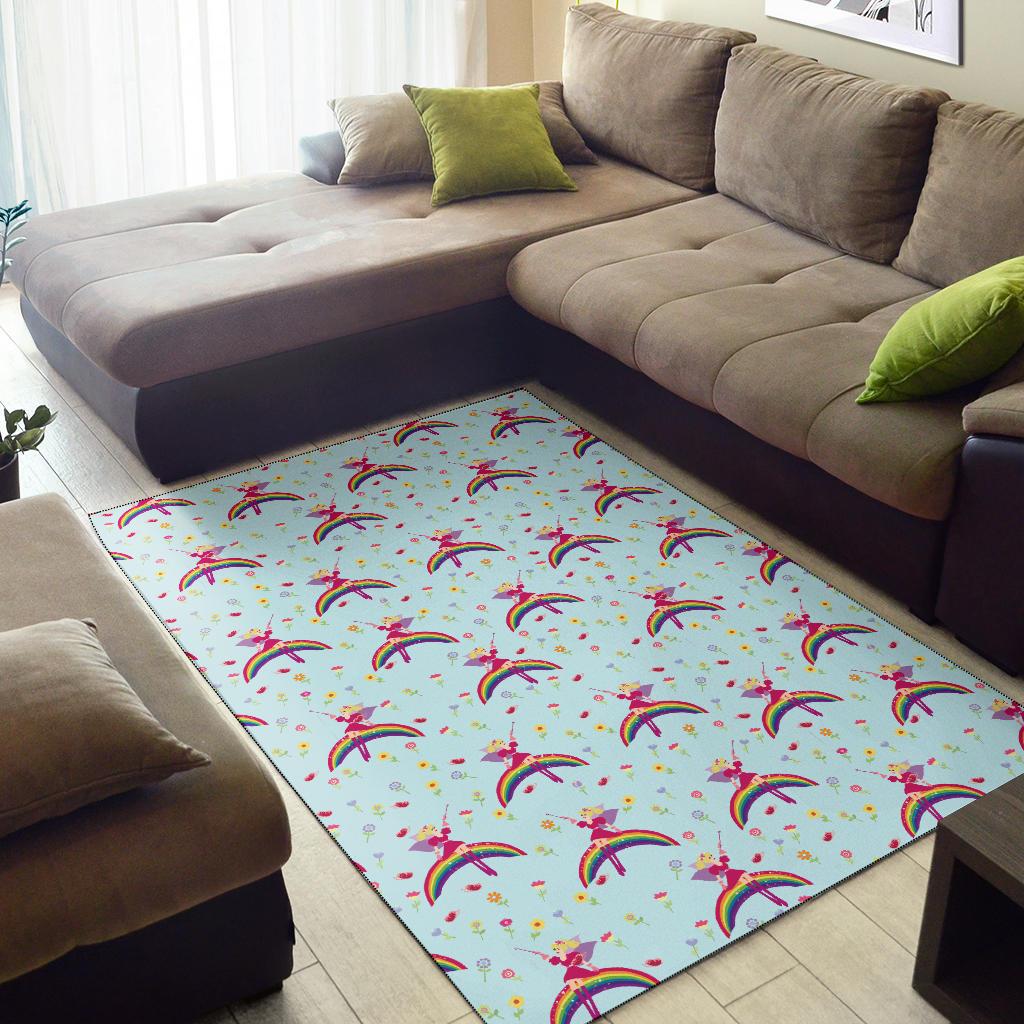 Fairy with Rainbow Print Pattern Area Rugs-JTAMIGO.COM