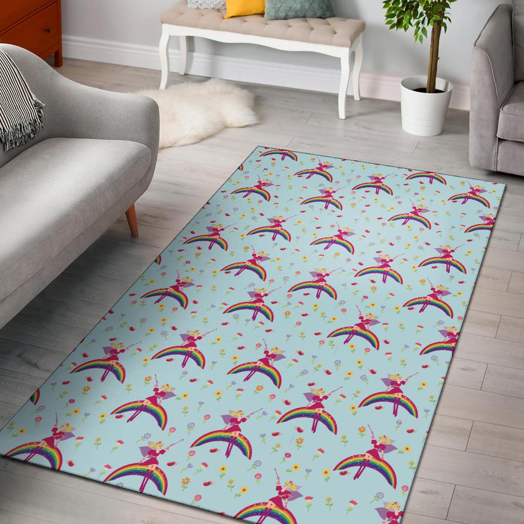 Fairy with Rainbow Print Pattern Area Rugs-JTAMIGO.COM