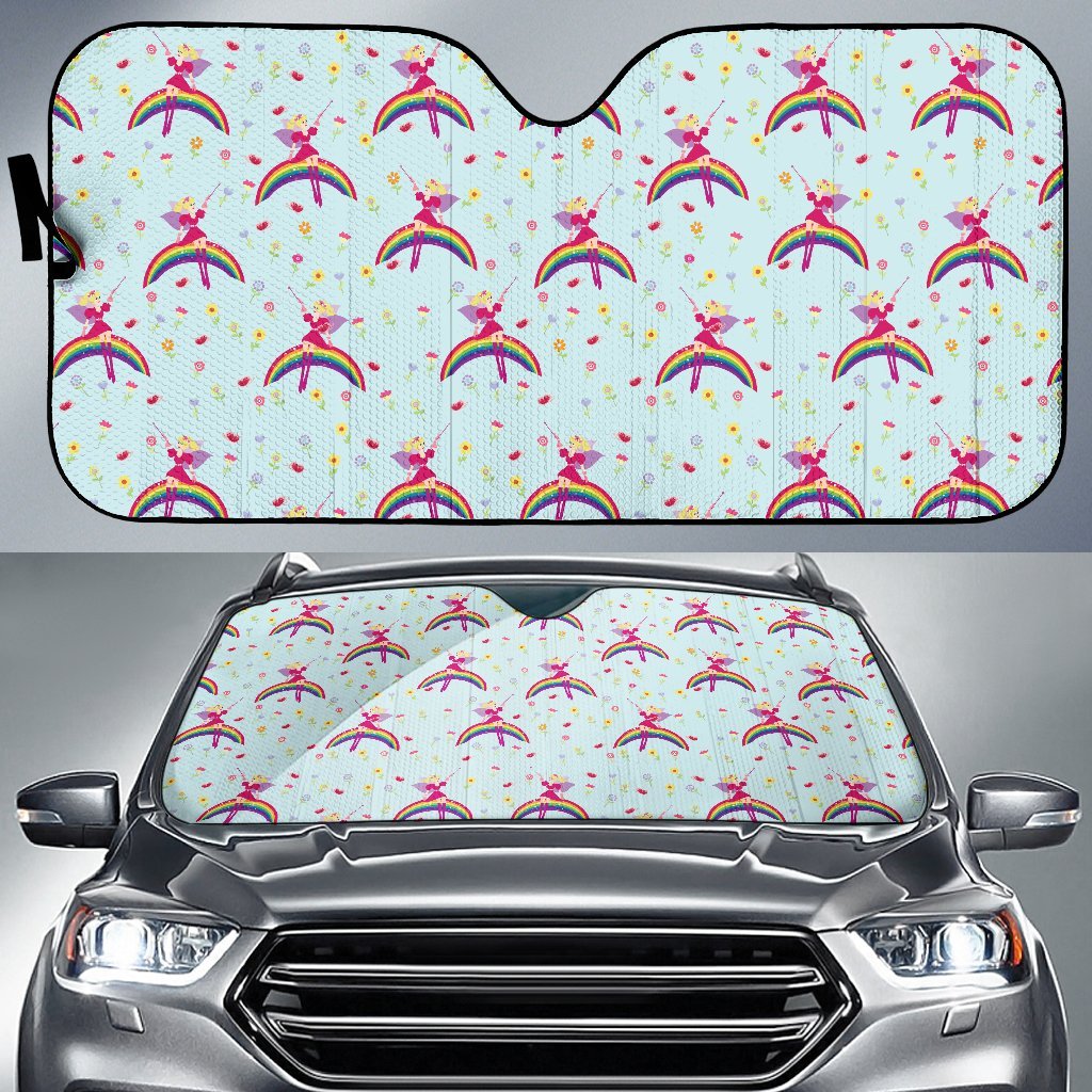 Fairy with Rainbow Print Pattern Car Sun Shade For Windshield