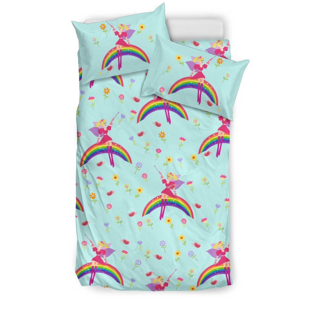 Fairy With Rainbow Print Pattern Duvet Cover Bedding Set