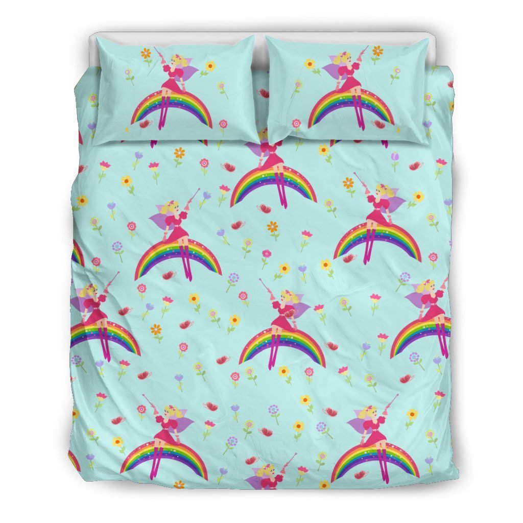 Fairy With Rainbow Print Pattern Duvet Cover Bedding Set