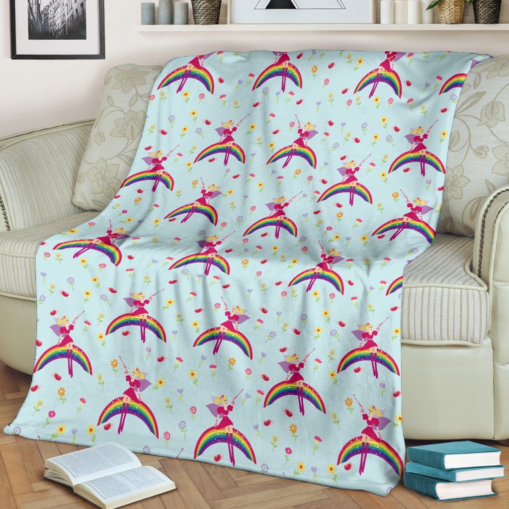 Fairy With Rainbow Print Pattern Fleece Blanket