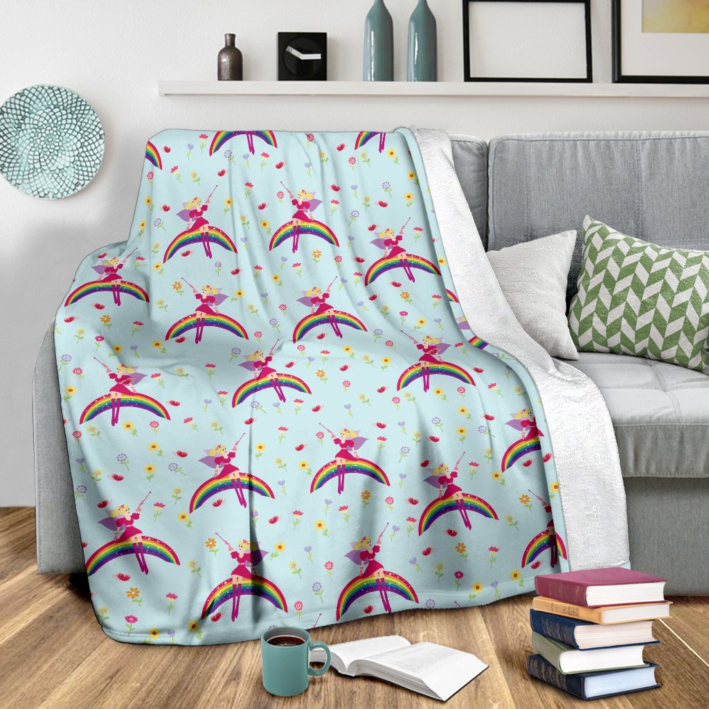 Fairy With Rainbow Print Pattern Fleece Blanket