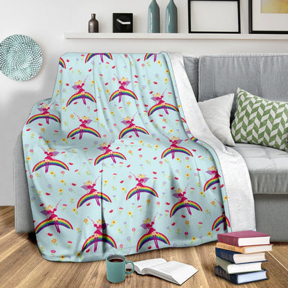 Fairy With Rainbow Print Pattern Fleece Blanket