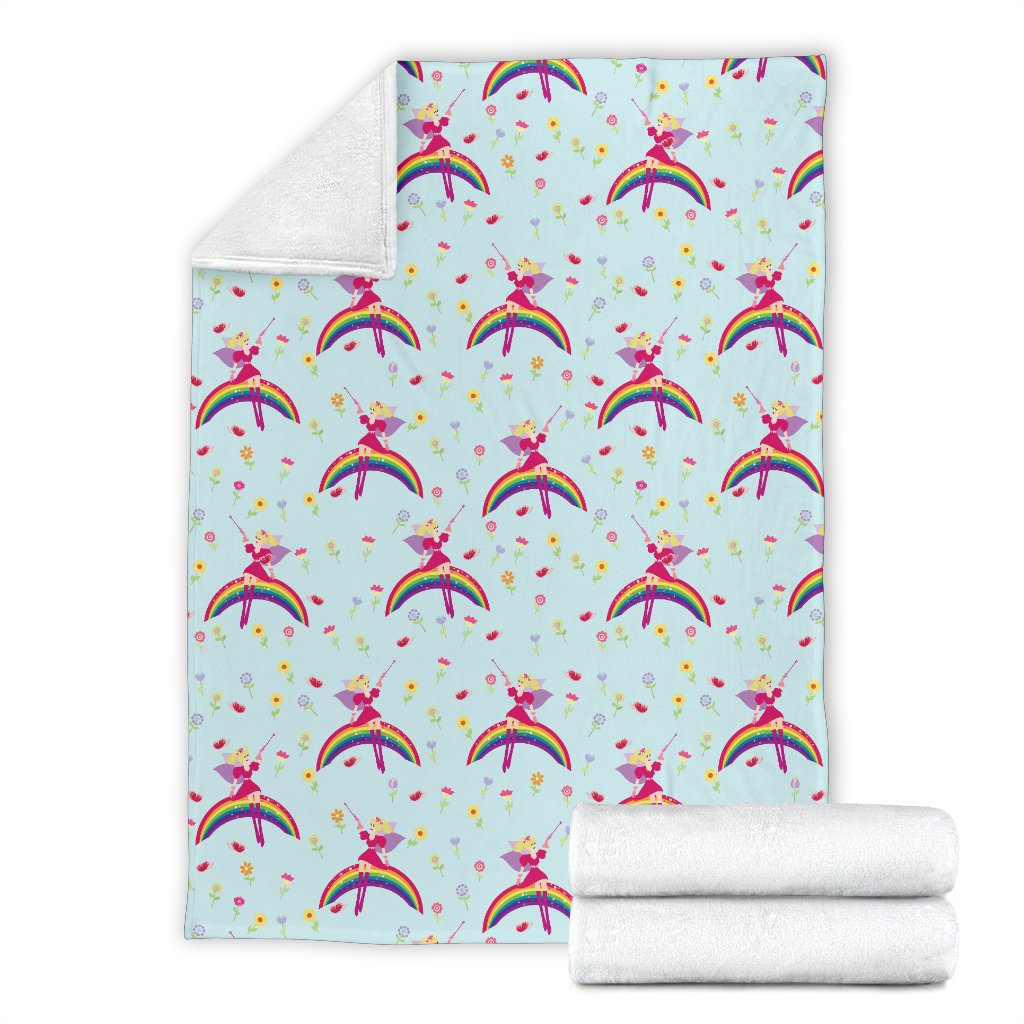 Fairy With Rainbow Print Pattern Fleece Blanket