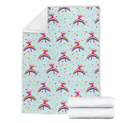 Fairy With Rainbow Print Pattern Fleece Blanket
