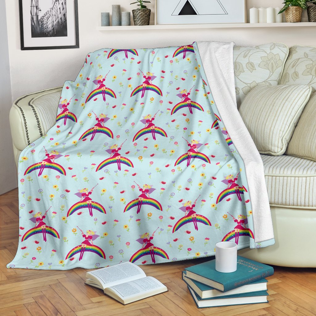 Fairy With Rainbow Print Pattern Fleece Blanket