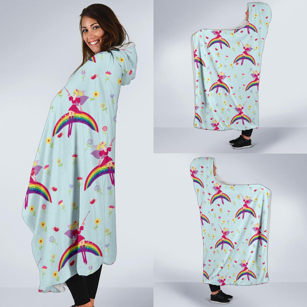 Fairy with Rainbow Print Pattern Hooded Blanket-JTAMIGO.COM