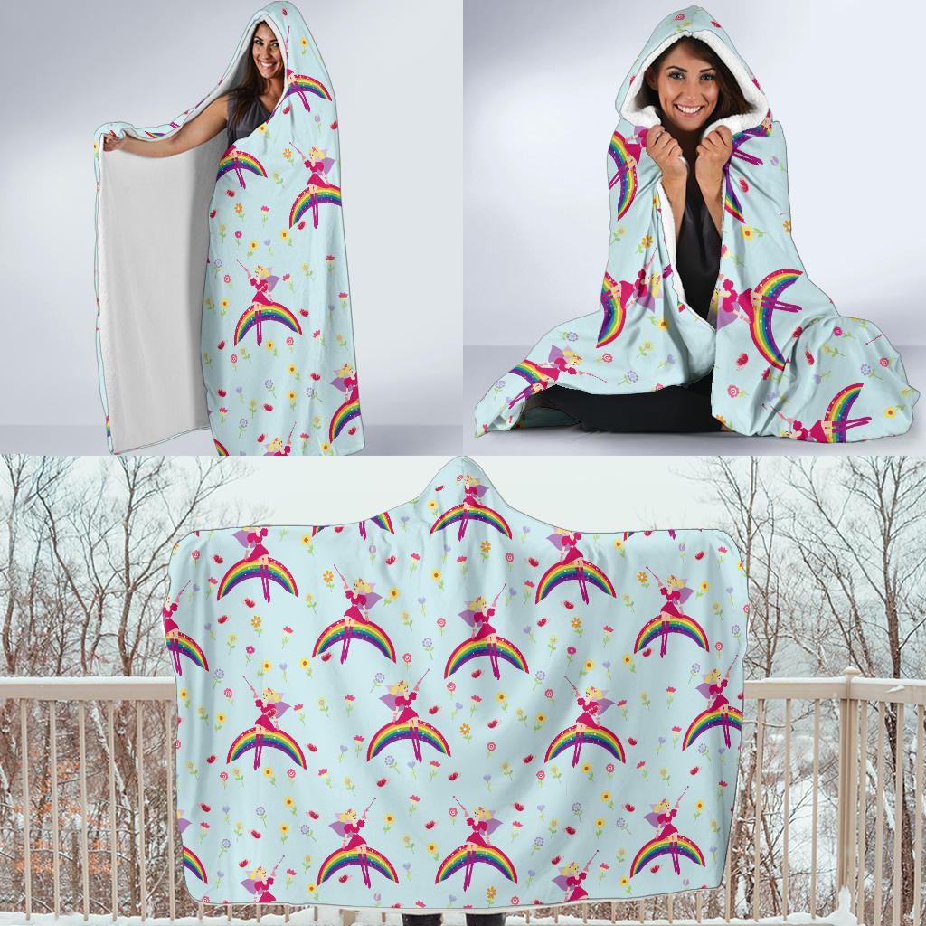 Fairy with Rainbow Print Pattern Hooded Blanket-JTAMIGO.COM