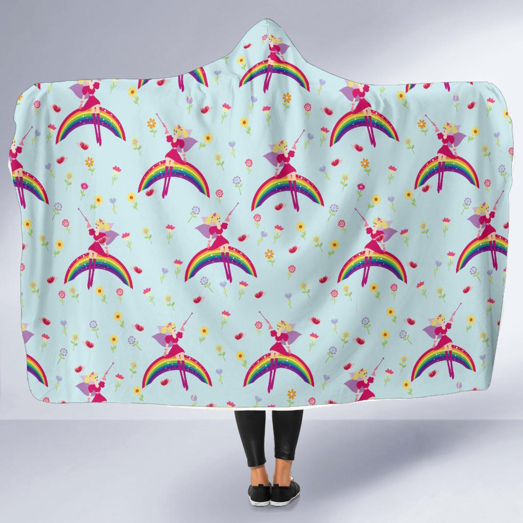 Fairy with Rainbow Print Pattern Hooded Blanket-JTAMIGO.COM