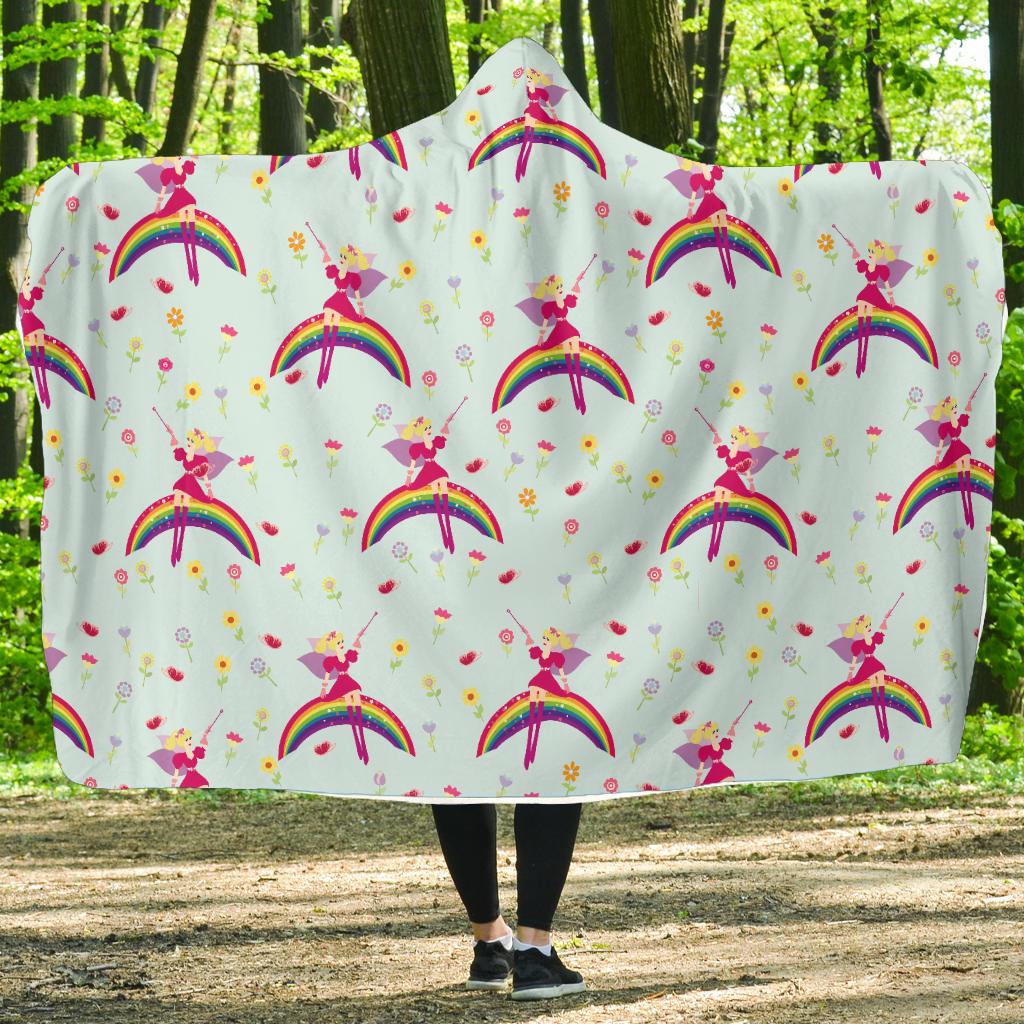 Fairy with Rainbow Print Pattern Hooded Blanket-JTAMIGO.COM