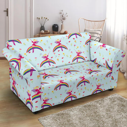 Fairy with Rainbow Print Pattern Loveseat Slipcover-JTAMIGO.COM