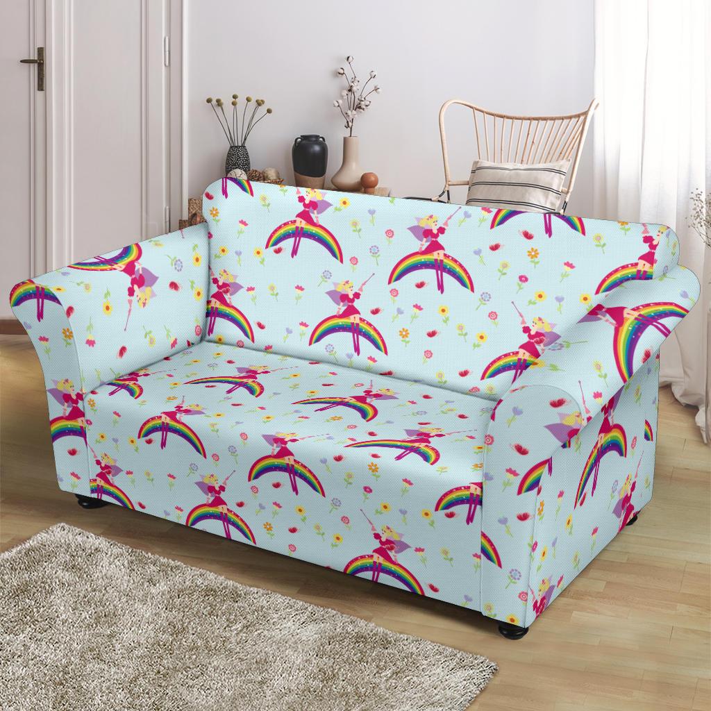 Fairy with Rainbow Print Pattern Loveseat Slipcover-JTAMIGO.COM