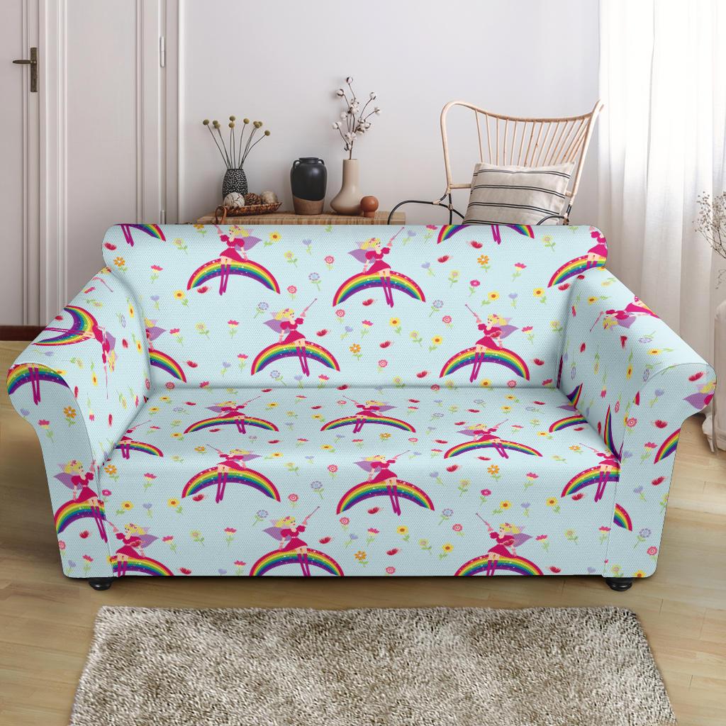 Fairy with Rainbow Print Pattern Loveseat Slipcover-JTAMIGO.COM