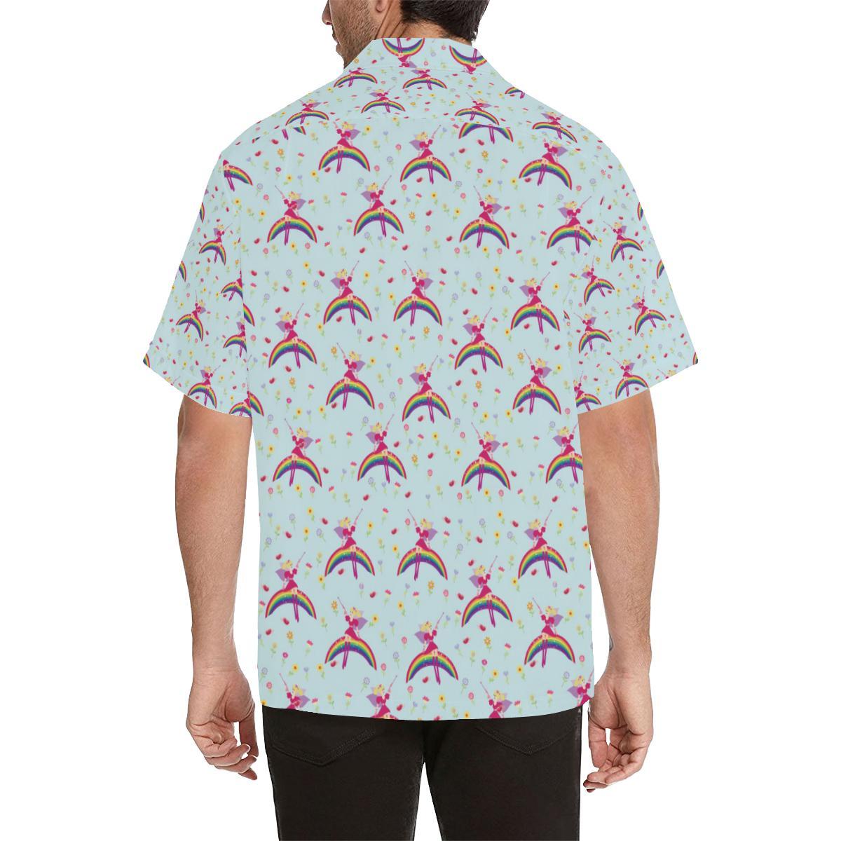Fairy with Rainbow Print Pattern Men Aloha Hawaiian Shirt