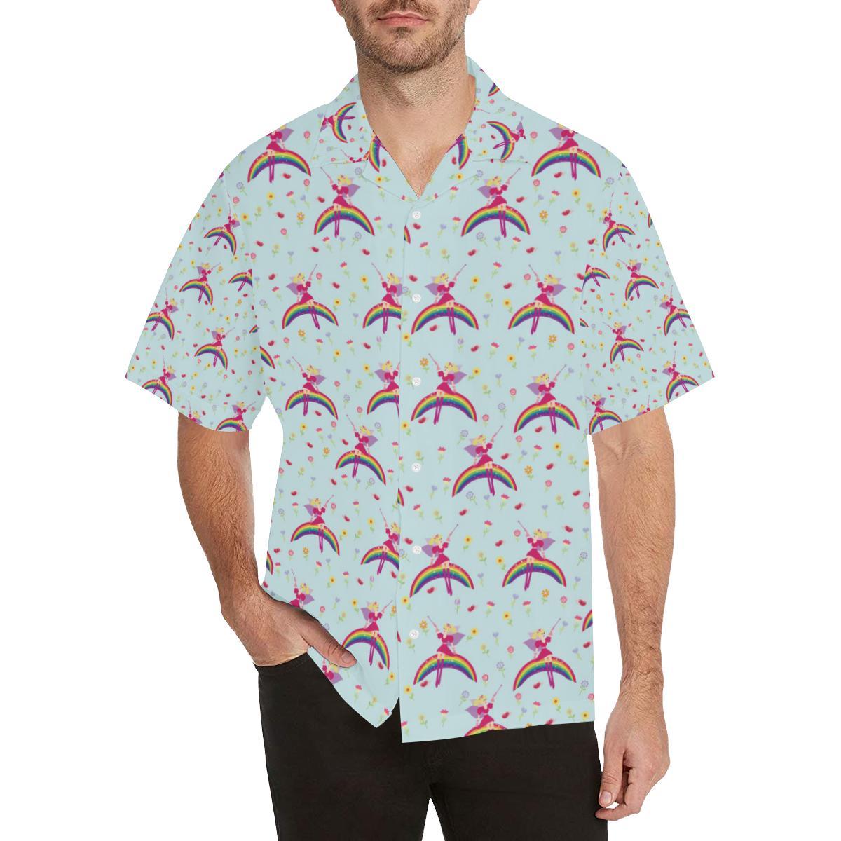 Fairy with Rainbow Print Pattern Men Aloha Hawaiian Shirt