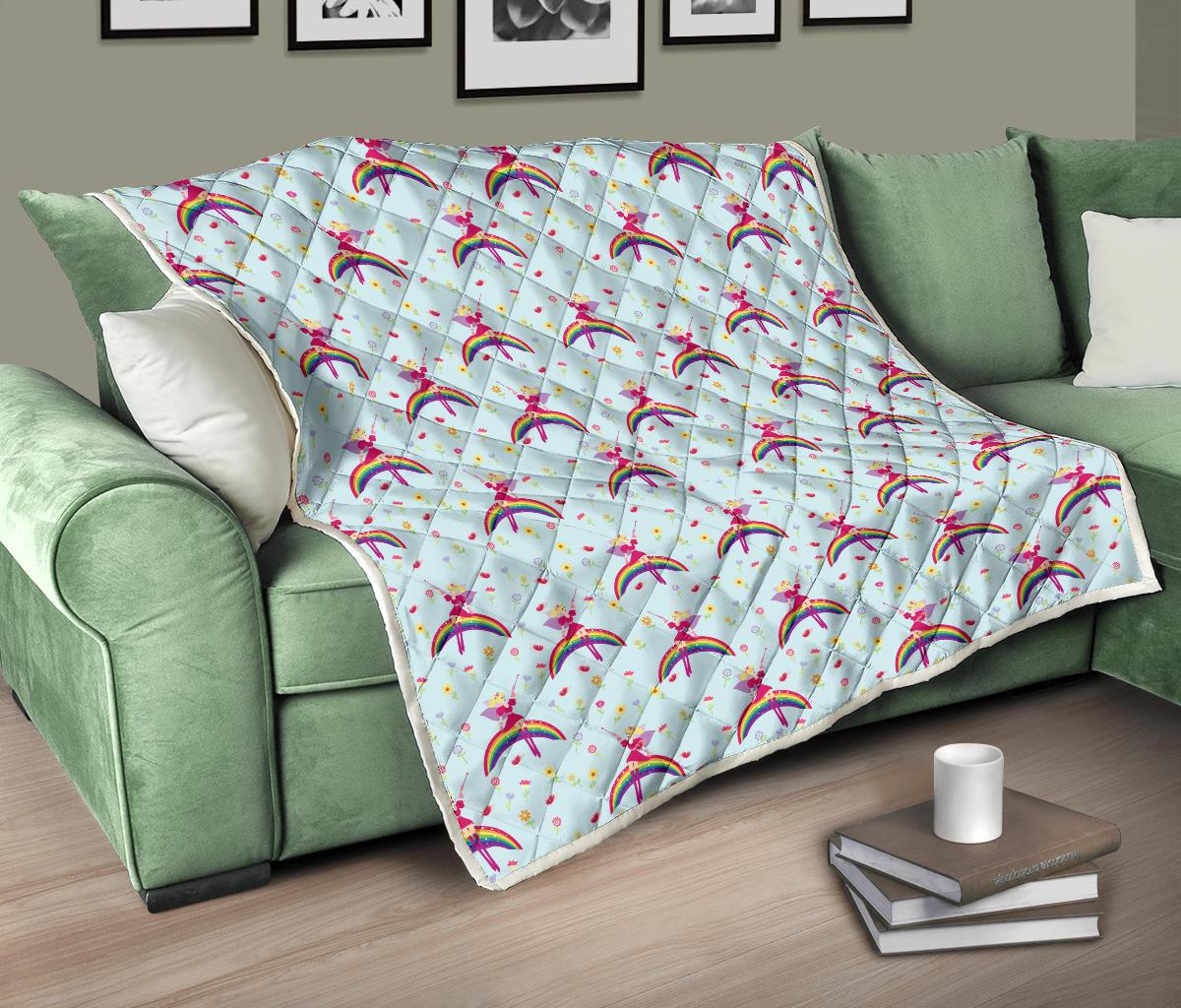 Fairy with Rainbow Print Pattern Premium Quilt-JTAMIGO.COM