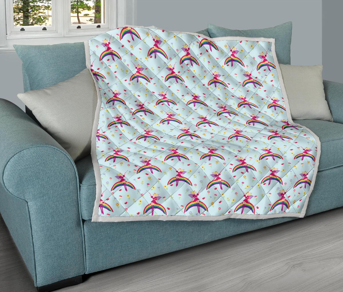 Fairy with Rainbow Print Pattern Premium Quilt-JTAMIGO.COM